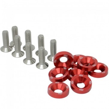 Conjunto de Arruelas em Alumínio com Parafusos M6 (8 Conjuntos) - Vermelho