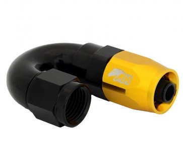 Conexão 6AN / AN6 180º para Mangueira Aeroquip - Colors (Corpo Preto - Porca Dourada)