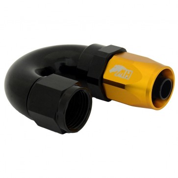 Conexão 8AN / AN8 180º para Mangueira Aeroquip - Colors (Corpo Preto - Porca Dourada)