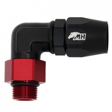 Conexão Giratória 10AN / AN10 Oring Curva 90° graus Curta Perfil Baixo para Mangueira Aeroquip 8AN / AN8- Original (Preto e Vermelho)