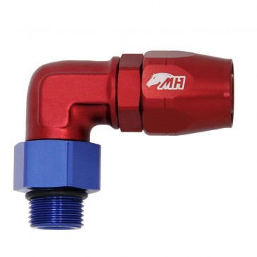 Conexão Giratória O'ring 8AN / AN8 Curva 90° graus Curta Perfil Baixo para Mangueira Aeroquip 10AN / AN10 - American Edition (Azul e Vermelho)