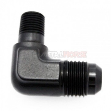Adaptador Macho NPT 1/8" para Macho Cônico 6AN / AN6 em Curva 90° Graus - Preto