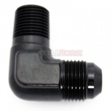 Adaptador Macho NPT 3/8" para Macho Cônico 8AN / AN8 em Curva 90º graus - Preto