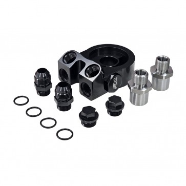 Suporte de Filtro de Óleo para Radiador Remoto com Termostato 80° C (Tipo Sandwich Plate) - Preto - Metal Horse