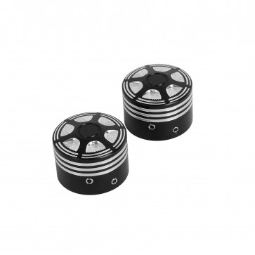 Par de Tampa Billet para Porca do Eixo Dianteiro Harley Davidson - 6 Spoke - Preto - Twin13