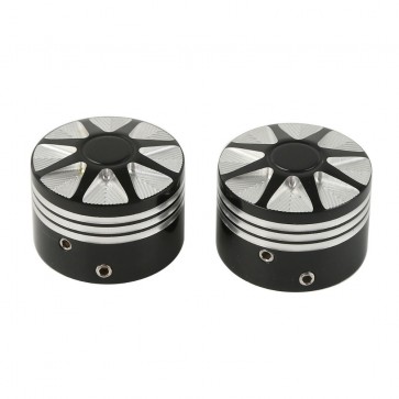 Par de Tampa Billet para Porca do Eixo Dianteiro Harley Davidson - 8 Spoke - Preto - Twin13