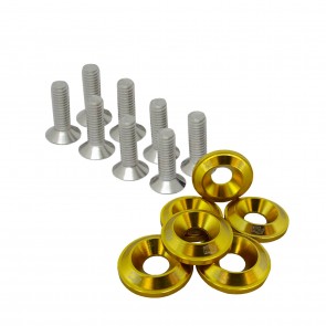 Conjunto de Arruelas em Alumínio Aerodinâmica com Parafusos M6 (10 Conjuntos) - Dourado