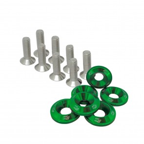 Conjunto de Arruelas em Alumínio Aerodinâmica com Parafusos M6 (10 Conjuntos) - Verde