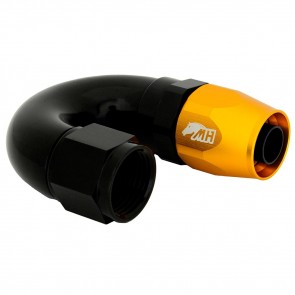 Conexão 10AN / AN10 180º para Mangueira Aeroquip - Colors (Corpo Preto - Porca Dourada)