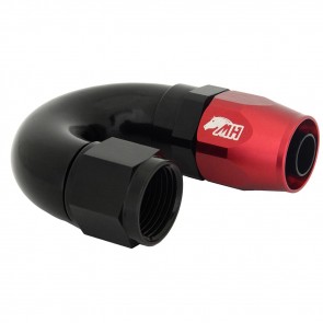 Conexão 10AN / AN10 180º para Mangueira Aeroquip - Colors (Corpo Preto - Porca Vermelha)